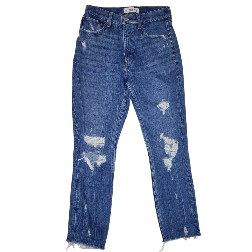 Abercrombie & Fitch High Rise Mom Jeans Blue Size 27 4R Distressed Retro 80s Y2K